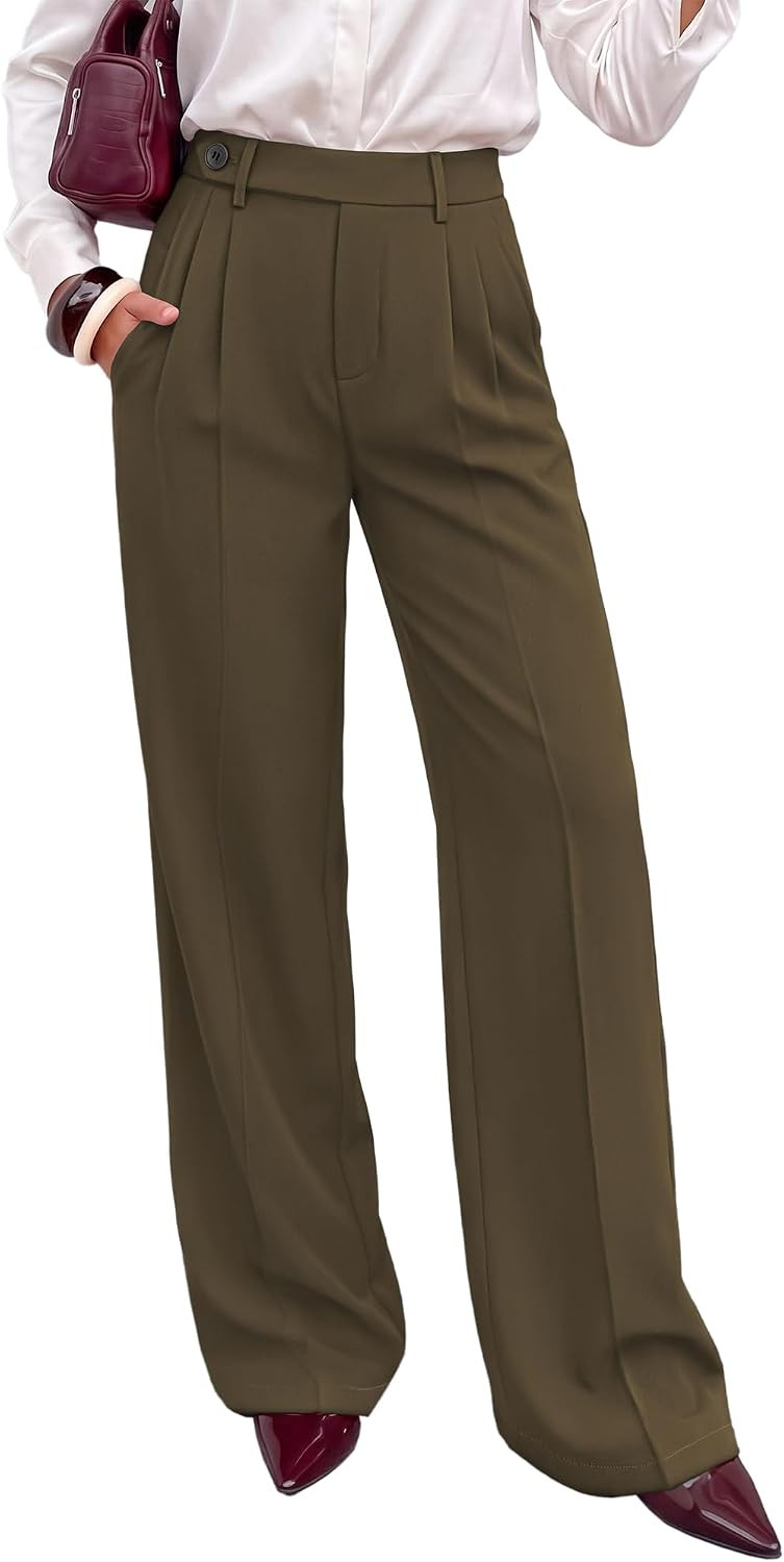 KIRUNDO Wide Leg Pants for Women 2026 High Waisted Side Button Trousers | Amazon (US)