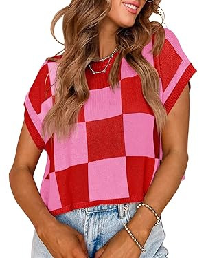 Saodimallsu Womens Cap Sleeve Crop Tops Summer Color Block Going Out Crew Neck Knit Trendy Casual... | Amazon (US)
