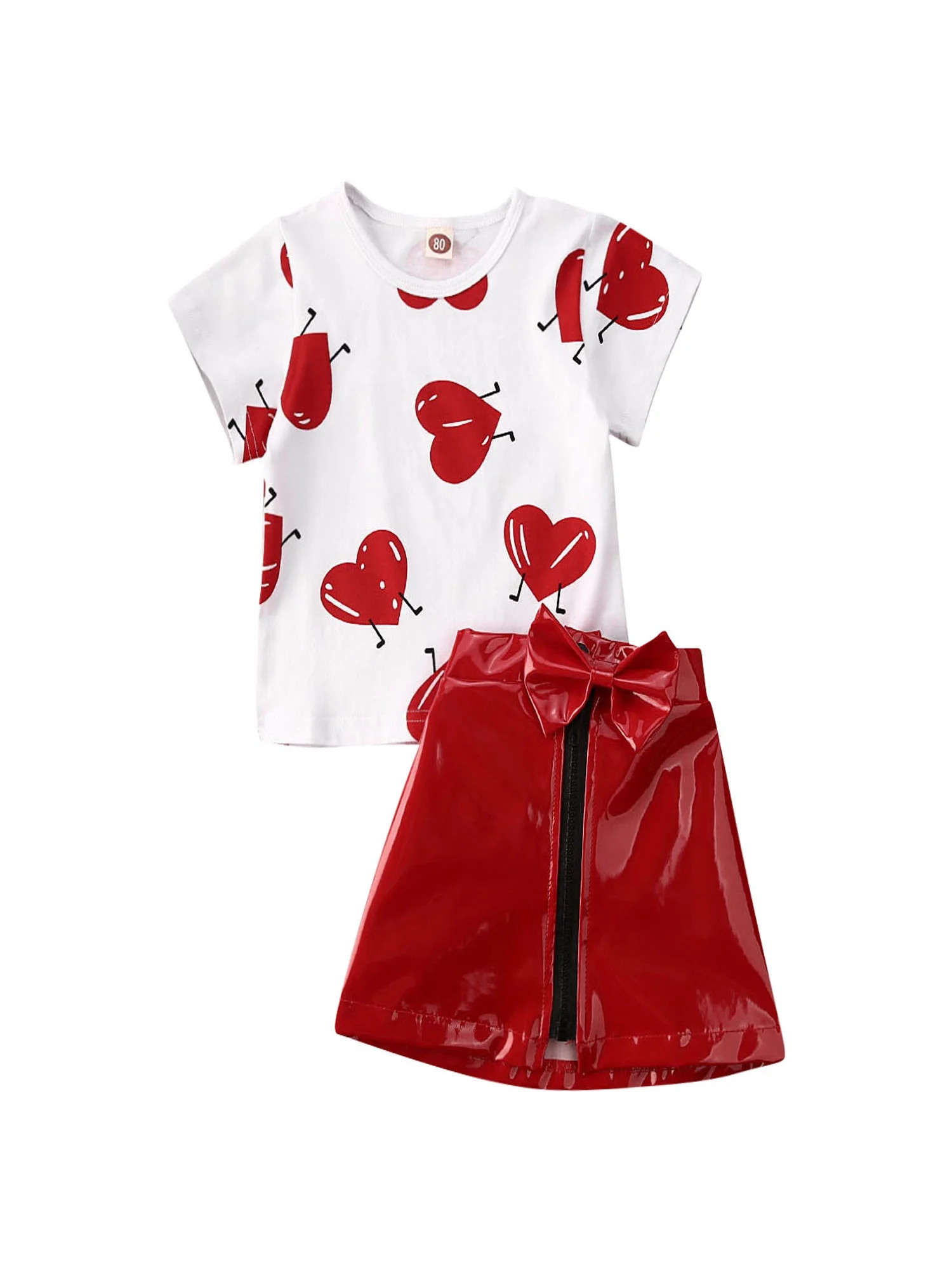 Toddler Kids Baby Girl Valentine's Day Clothes Top Tutu Leather Skirt Outfit Set - Walmart.com | Walmart (US)