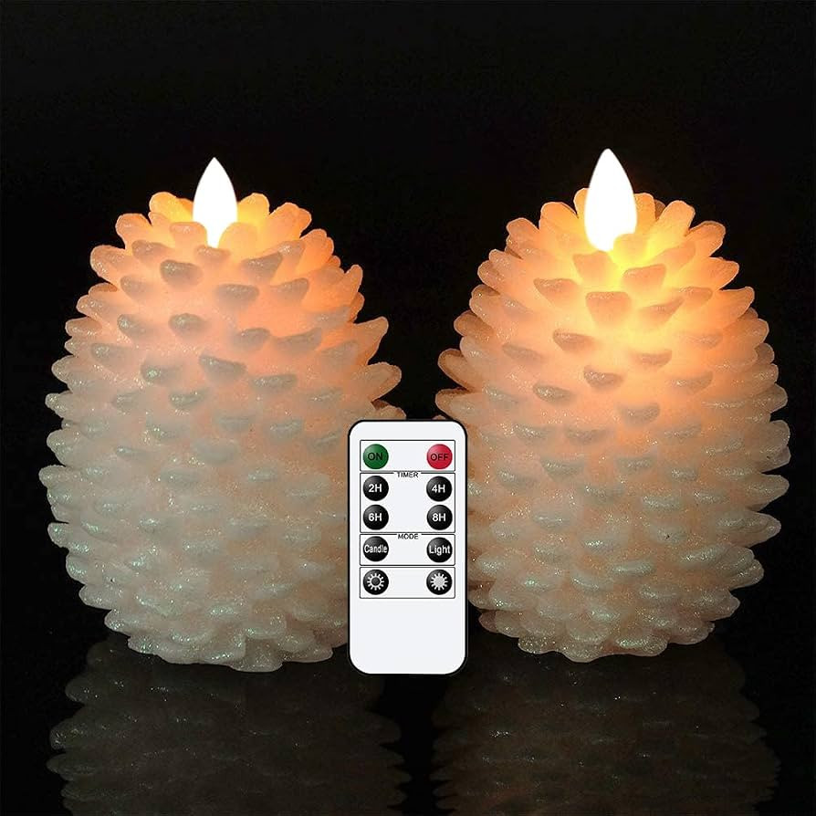 Wondise Pine Cone Flameless Flickering Candles with Remote and Timer, Set of 2 Battery Operated L... | Amazon (US)