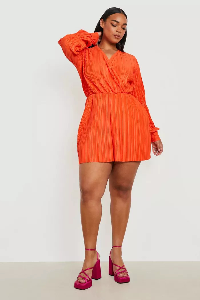 Plus Plisse Wrap Romper | Boohoo.com (US & CA)