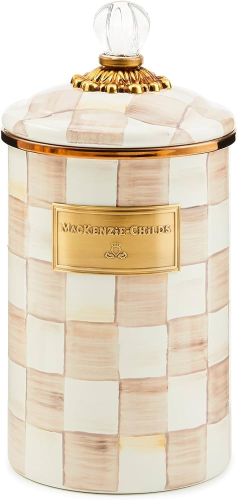 MACKENZIE-CHILDS Large Enamel Canister, Kitchen Storage Container with Lid, Brown-and-White Mocha... | Amazon (US)
