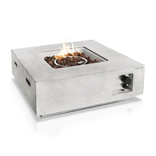 SereneLife Propane Gas Fire Pit Table - 40,000 BTU Square Outdoor Firepit with Cover, Lava Rock, and Adjustable Flame Height | Amazon (US)