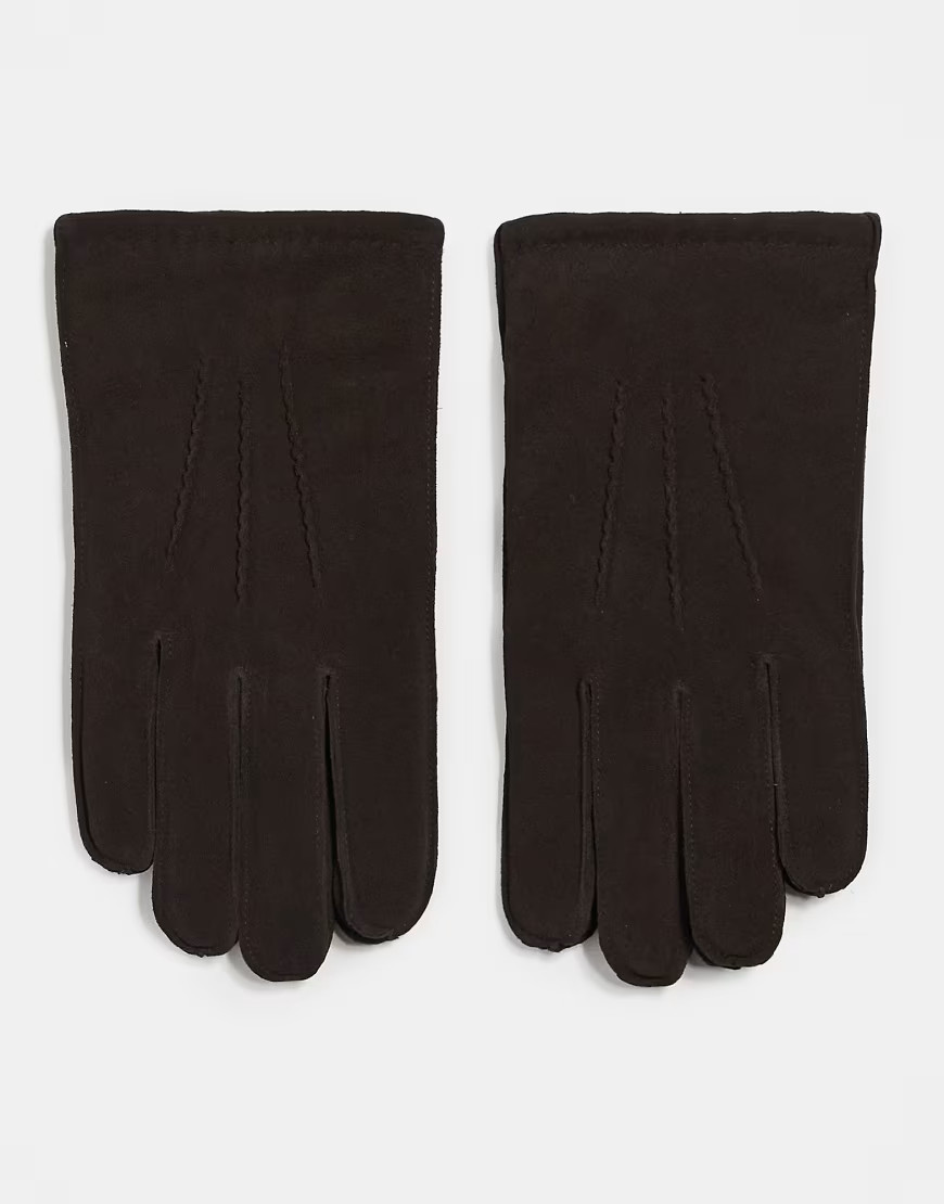 ASOS DESIGN premium suede leather gloves in brown | ASOS (Global)