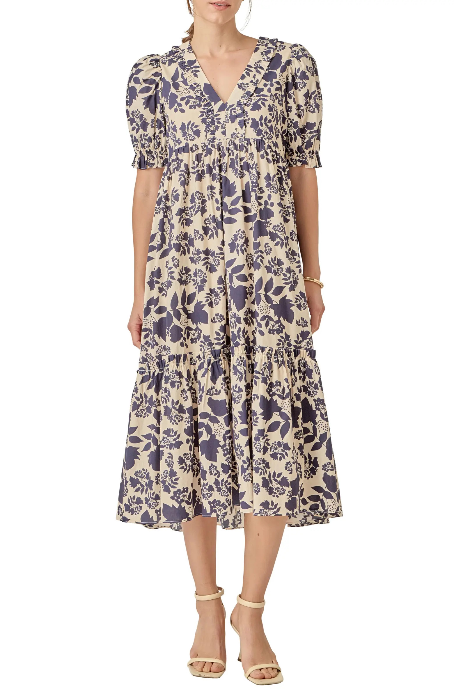 Floral Print Tiered Midi Dress | Nordstrom