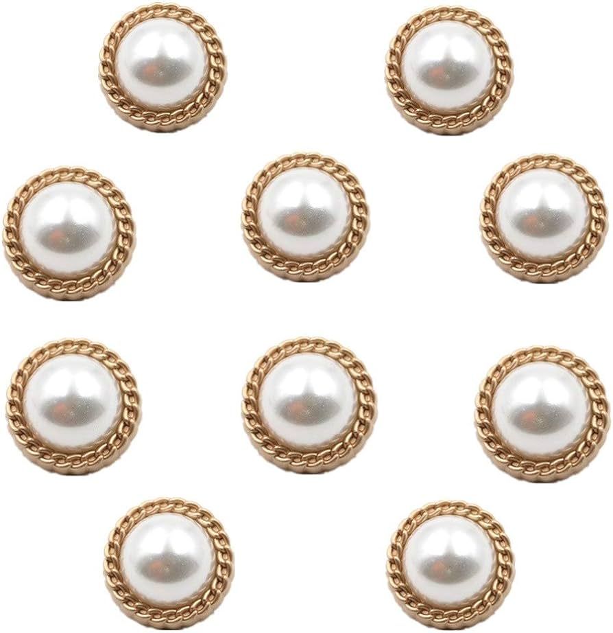 Amazon.com: 10pcs Round Pearl Buttons with Shank for Sewing Gold Button Crafts for Clothes Shirts... | Amazon (US)