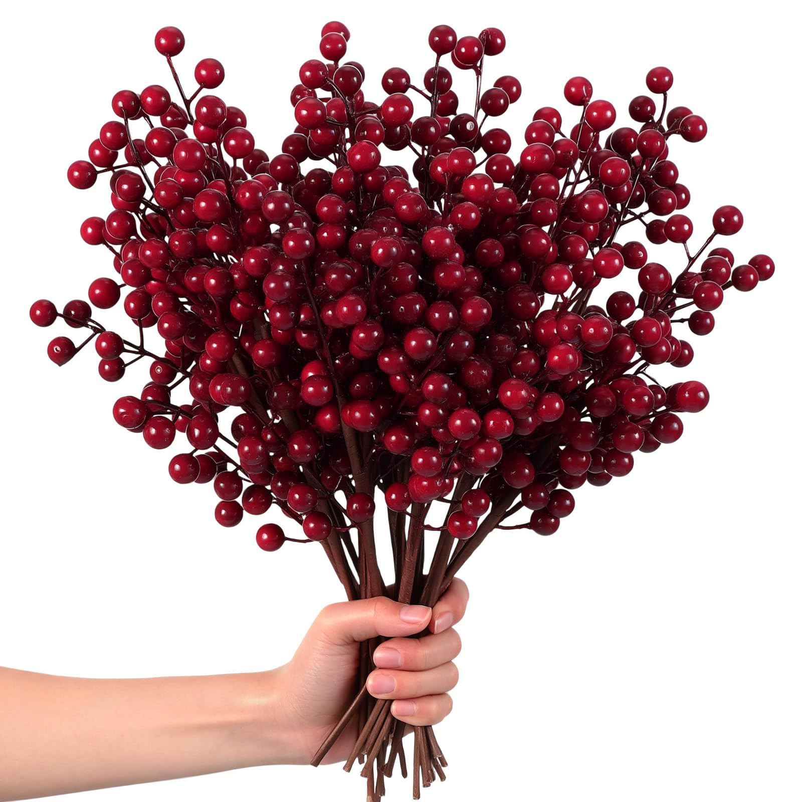 24 Pcs 14 Inch Burgundy Holly Berry Stem Picks for Christmas Tree Decorations Artificial Red Berr... | Amazon (US)