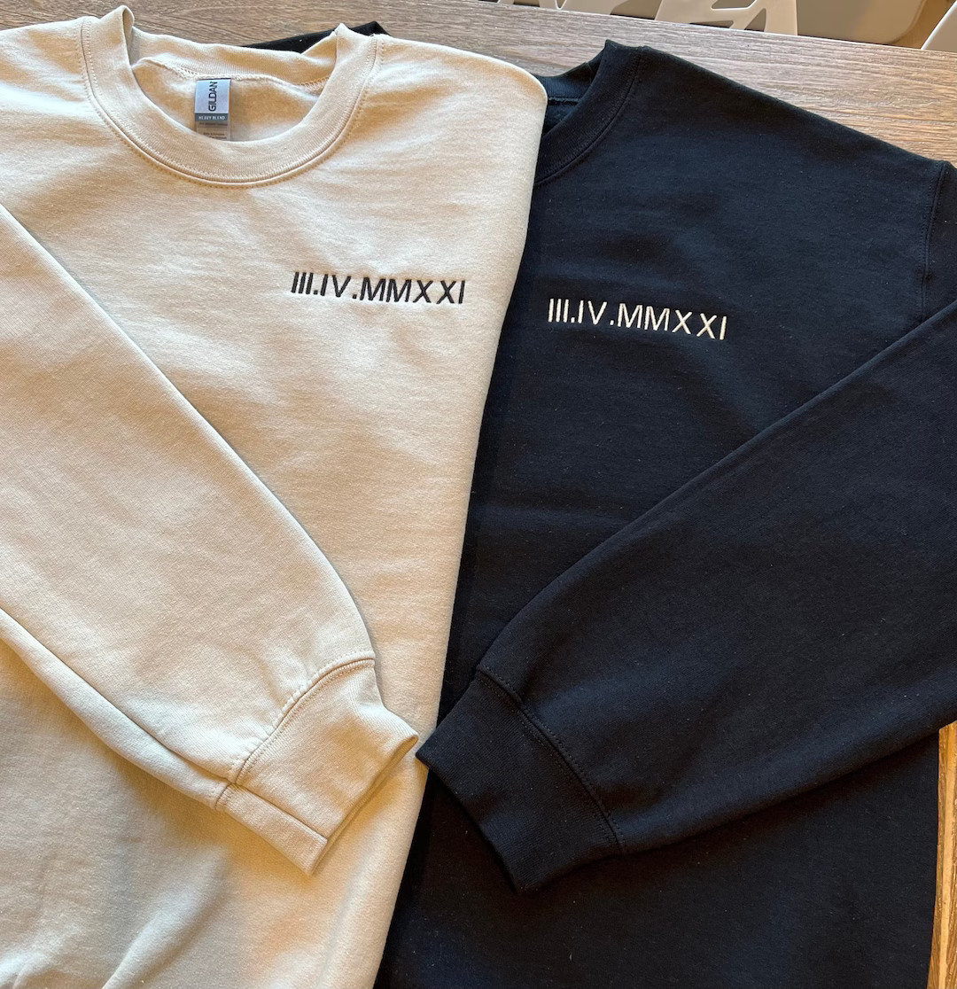 Custom Embroidered Roman Numeral Date | Couple's Crewneck Sweatshirt | Etsy (US)
