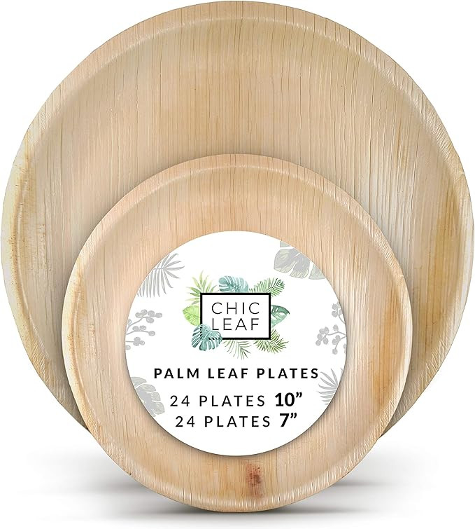 Chic Leaf Palm Leaf Plates Disposable Bamboo Plates Like 10 Inch & 7 Inch Round Party Pack (48 pk... | Amazon (US)