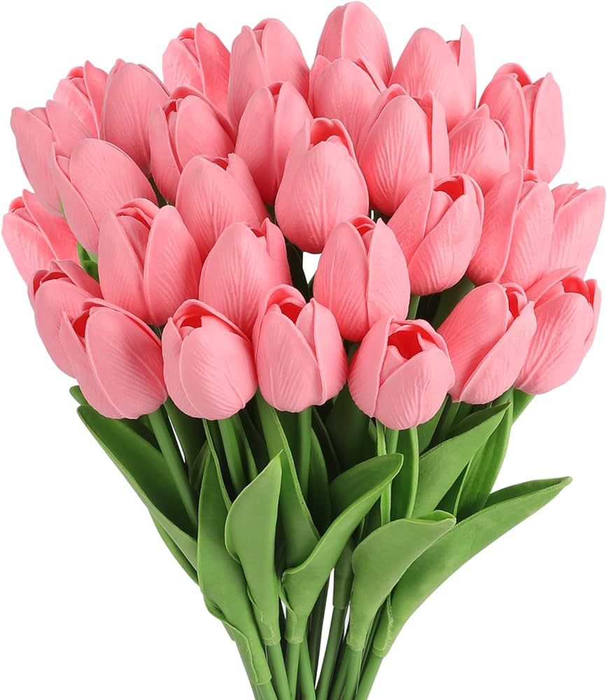 MACTING Artificial Tulip Flowers, Real Touch Pink Tulip Flowers for Mothers Day Flower Bouquet Va... | Amazon (US)