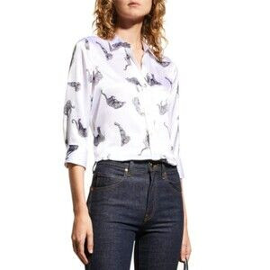 L'Agence Dani Silk Charmeuse Leopard Blouse Printed Shirt Black White sz M $380 | Poshmark