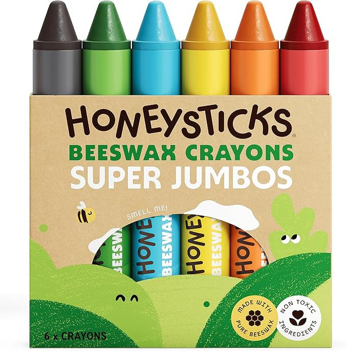 Honeysticks Super Jumbo Crayons (6 Pack) - 100% Pure Beeswax, Non Toxic Crayons for Toddlers 1-3,... | Amazon (US)