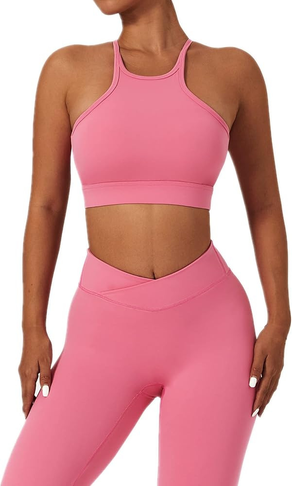 ABOCIW Women's Workout Sets 2 Piece Cross Waist High Waist Leggings Strappy Sport Bra Exercise Gy... | Amazon (US)