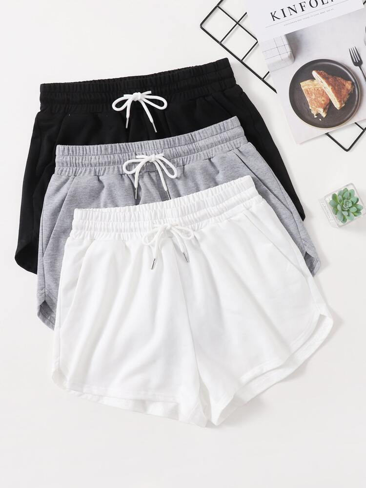 SHEIN EZwear 3pcs Solid Drawstring Waist Shorts | SHEIN