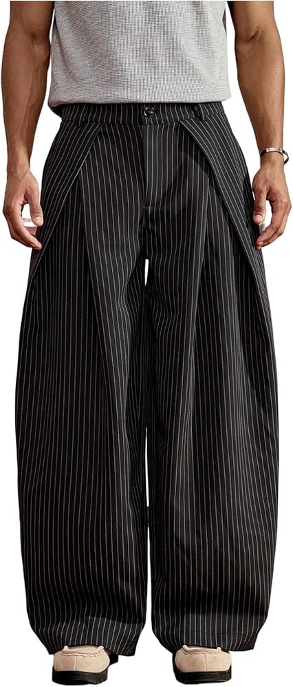 Men's Wide Leg Baggy Pants Zipper Fly Pleated Dress Pants Casual Business Suit Trousers with Pock... | Amazon (US)