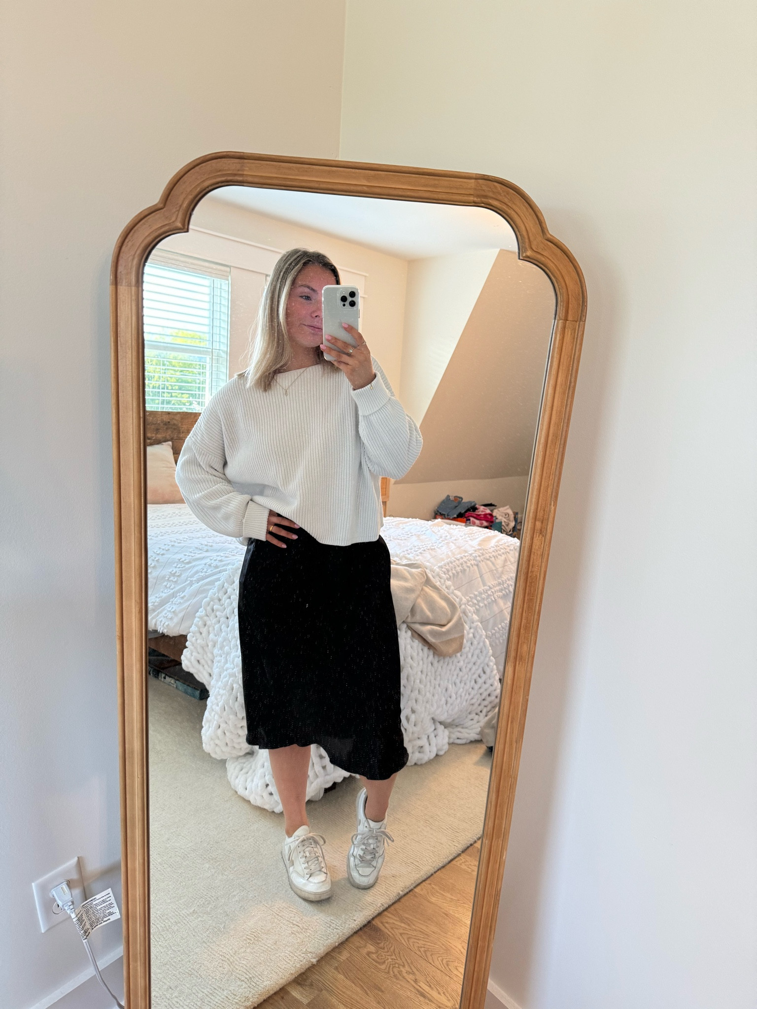 Casual cute Work outfit today! Satin Slip Skirt and a white loose sweater with my favorite sneakers, Vejas!


#LTKWorkwear #LTKSeasonal #LTKSaleAlert