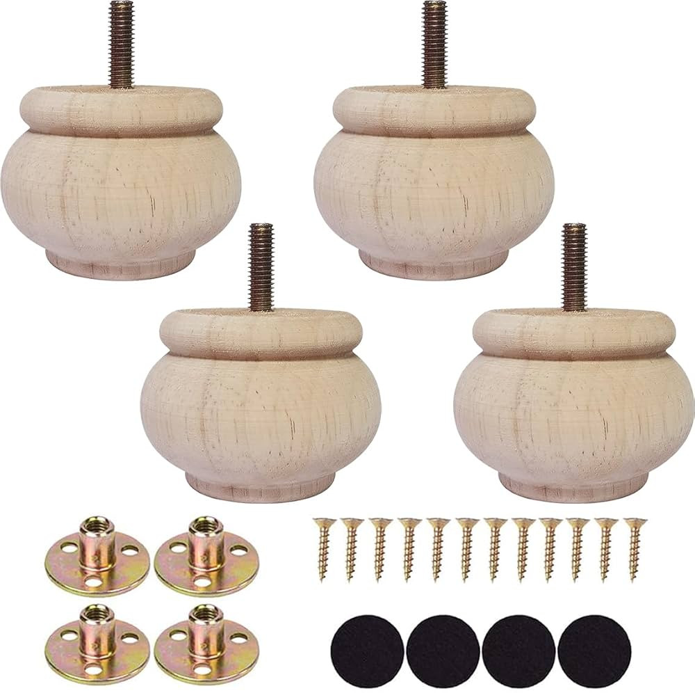 2 Inch Wooden Furniture Legs, Solid Wood Unpainted Replacement Furniture Legs, Ottoman/Loveseat R... | Amazon (US)