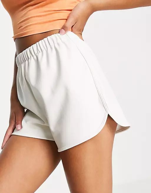 Topshop leather look runner short in off white | ASOS (Global)
