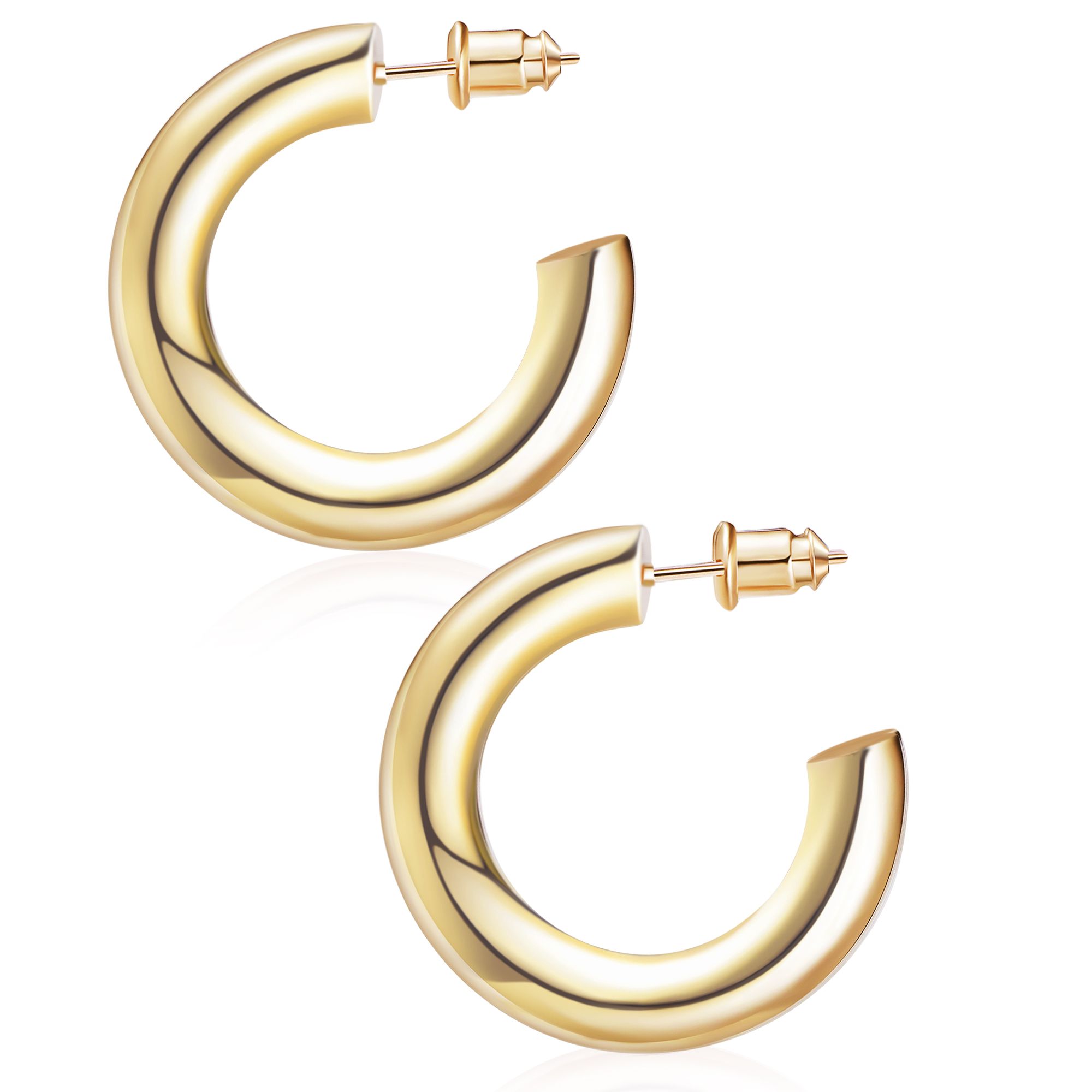 Wowshow Gold Hoop Earrings, 14K Real Gold Plated Chunky Hoop Earrings for Women, Lightweight Gold... | Walmart (US)