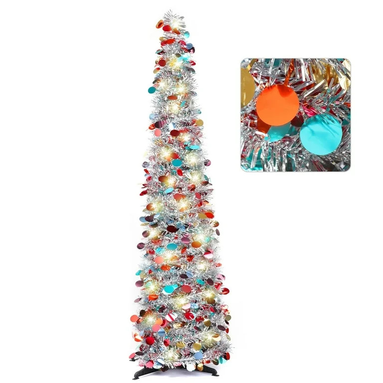 Ayieyill 5ft Pop up Christmas Tree, Color Artificial Pencil Tinsel Xmas Trees for Christmas Indoo... | Walmart (US)