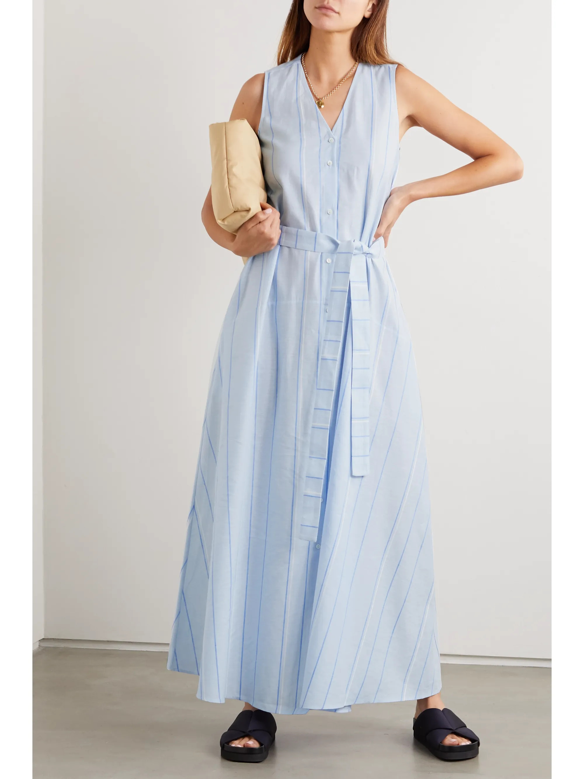 Sedona striped belted cotton and linen-blend maxi shirt dress | NET-A-PORTER (US)