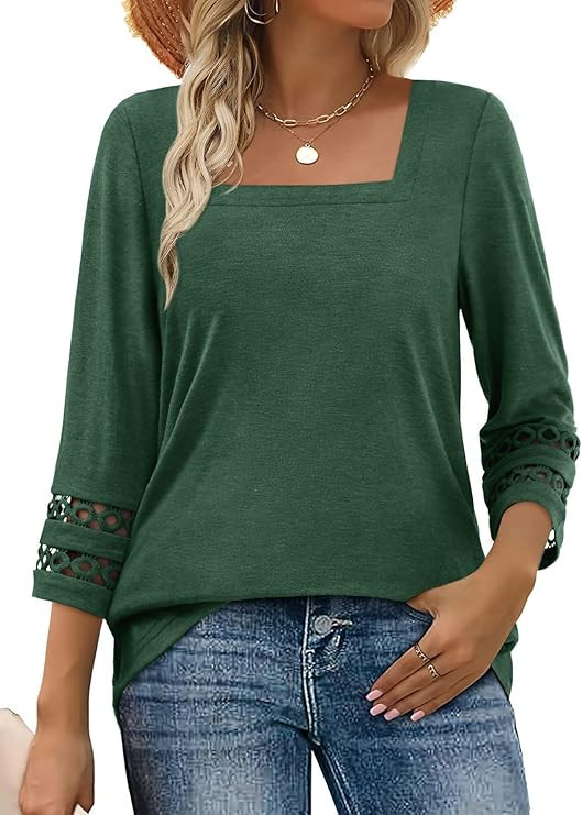 MixShe Beach Vacation Clothes for Women Going Out Spring Tops 3/4 Sleeve Women's Clothing Blouses... | Amazon (US)