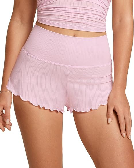 Women's Natrelax Pajamas Shorts Modal Ribbed Foldover Sleep Cheeky Ruched Cute Mini Cozy Lounge S... | Amazon (US)