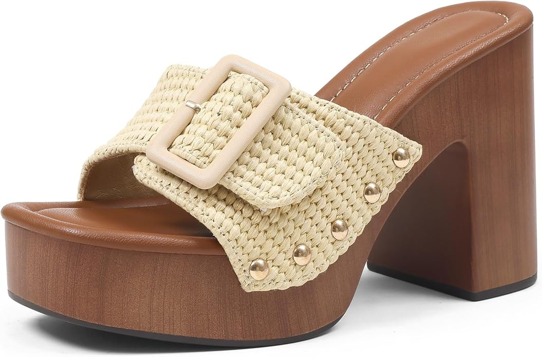 Oiamenne Womens Platform Chunky Heels Sandals Open Toe High Block Heeled Sandals Slip On Slides M... | Amazon (US)