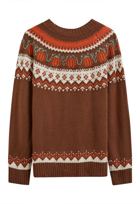 Pumpkin Delight Long Sleeves Knit Sweater in Brown Halloween Costumes | Chicwish