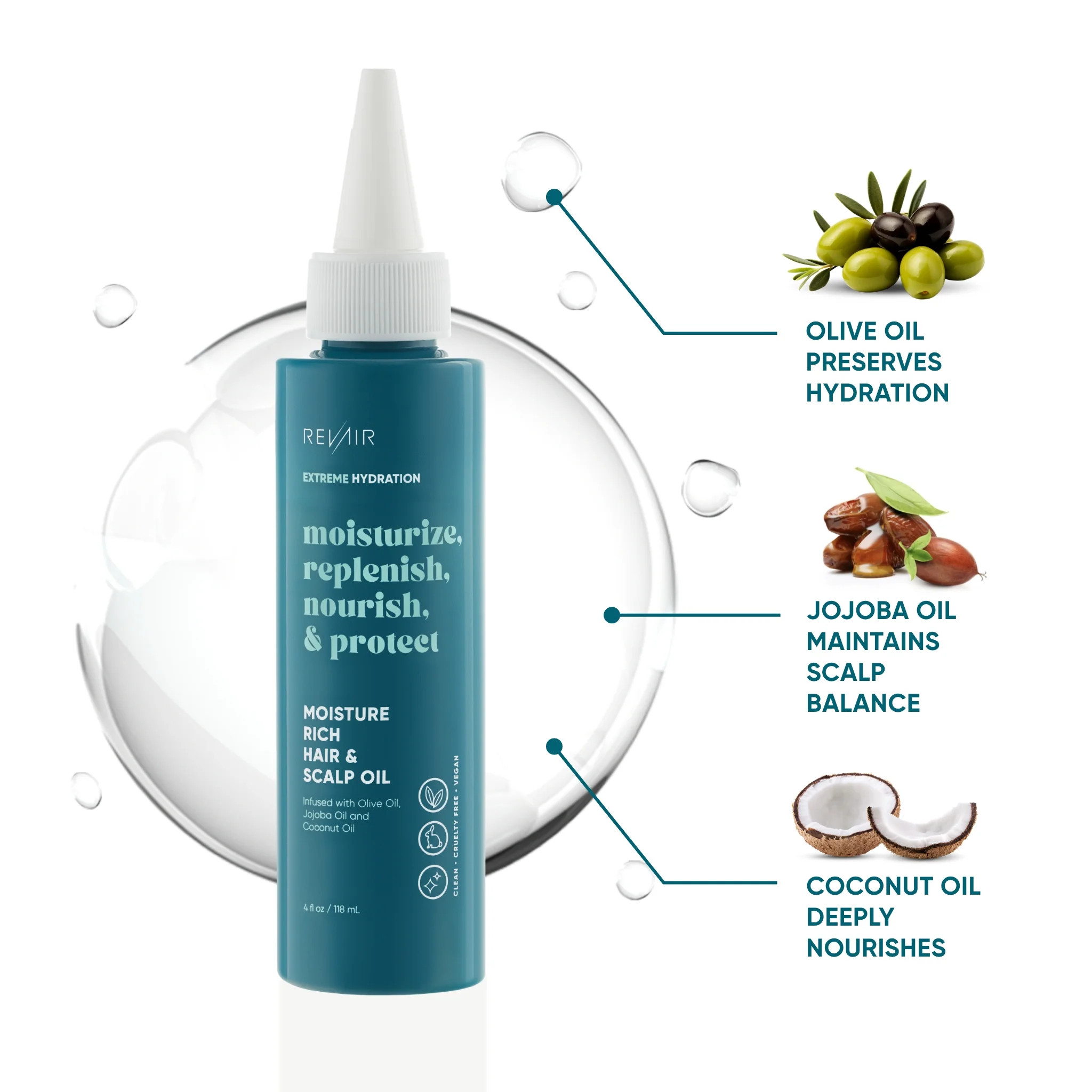 RevAir Moisture Rich Hair & Scalp Oil (4 oz) to seal in moisture and shine | RevAir