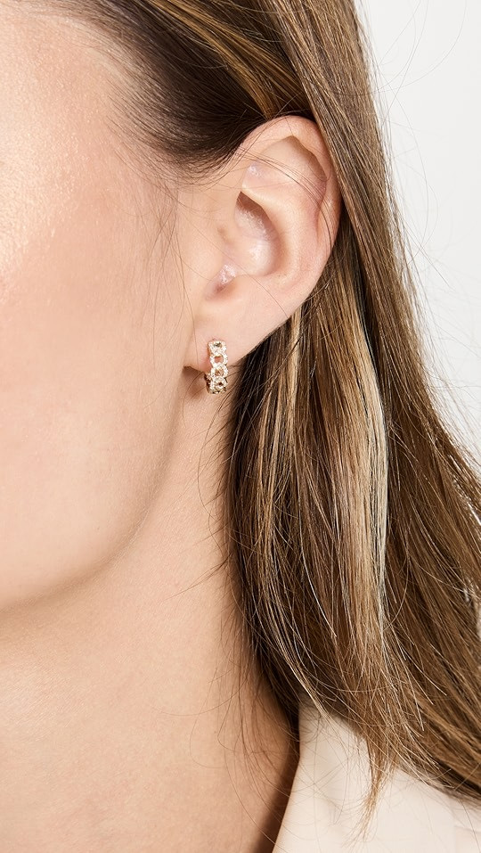 14k Diamond Curb Chain Huggie Earrings | Shopbop