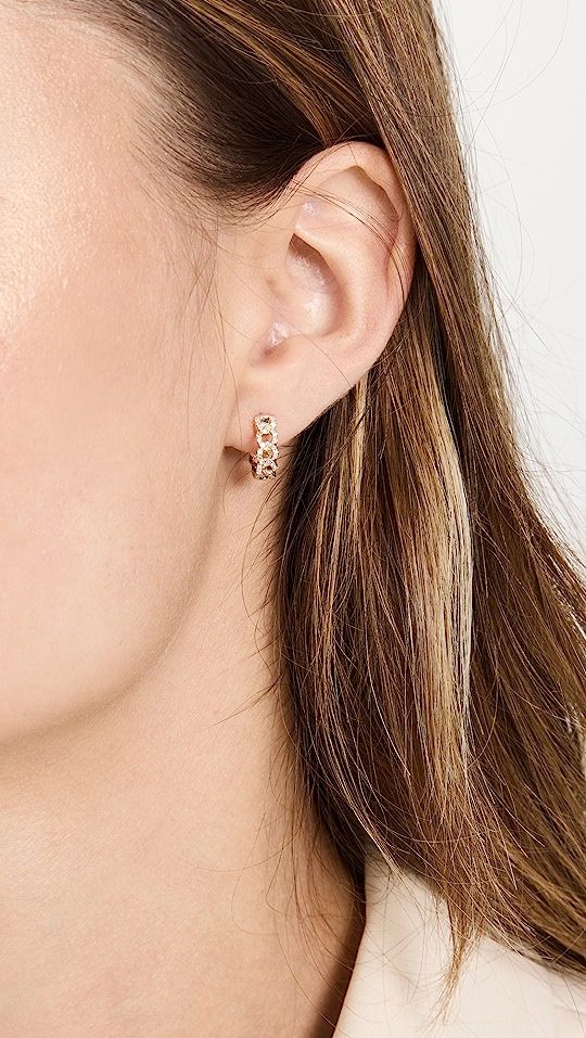 14k Diamond Curb Chain Huggie Earrings | Shopbop