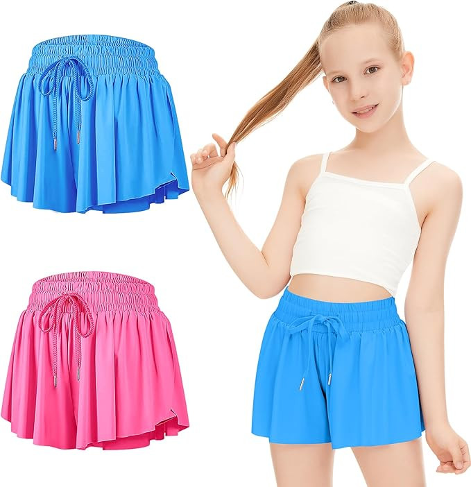 Girls Flowy Shorts Butterfly Shorts for Kids with Pocket 2-in-1 Athletic Shorts Running Shorts fo... | Amazon (US)