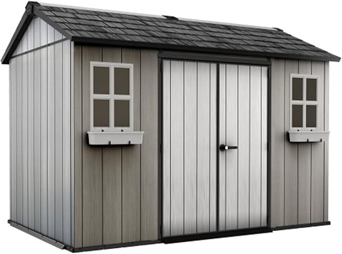 Keter Oakland 11x7.5 Ft All-Weather Storage Shed with Skylight, Windows, Built-in Ventilation, Cu... | Amazon (US)