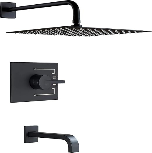 SOOOHOT Matte Black Shower Fixtures, Black Shower Faucet Set with 12 Inch Matte Black Shower Head... | Amazon (US)