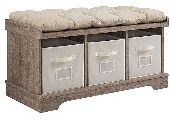 42" Wood Storage Bench with Totes and Cushion - Driftwood | Macys (US)