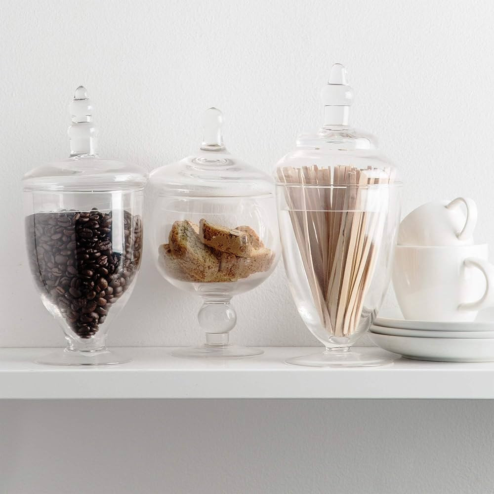 Glaver's Apothecary Jars With Lids, Set Of 3 Candy Jars, Countertop Canister, Glass Décor, Restr... | Amazon (US)