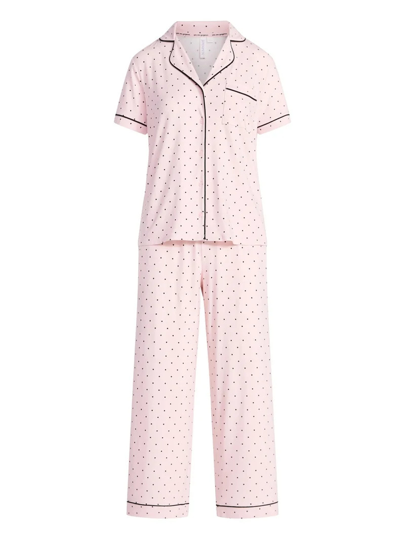 Joyspun Women's Dreamy Soft Collection Notch Knit Top and Capri Pants Pajama Set, 2-Piece, Sizes ... | Walmart (US)
