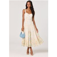 ASTR the Label | Pellagia Embroidered Eyelet Tiered Midi Dress in Cream multi floral | Size L | ASTR The Label (US)