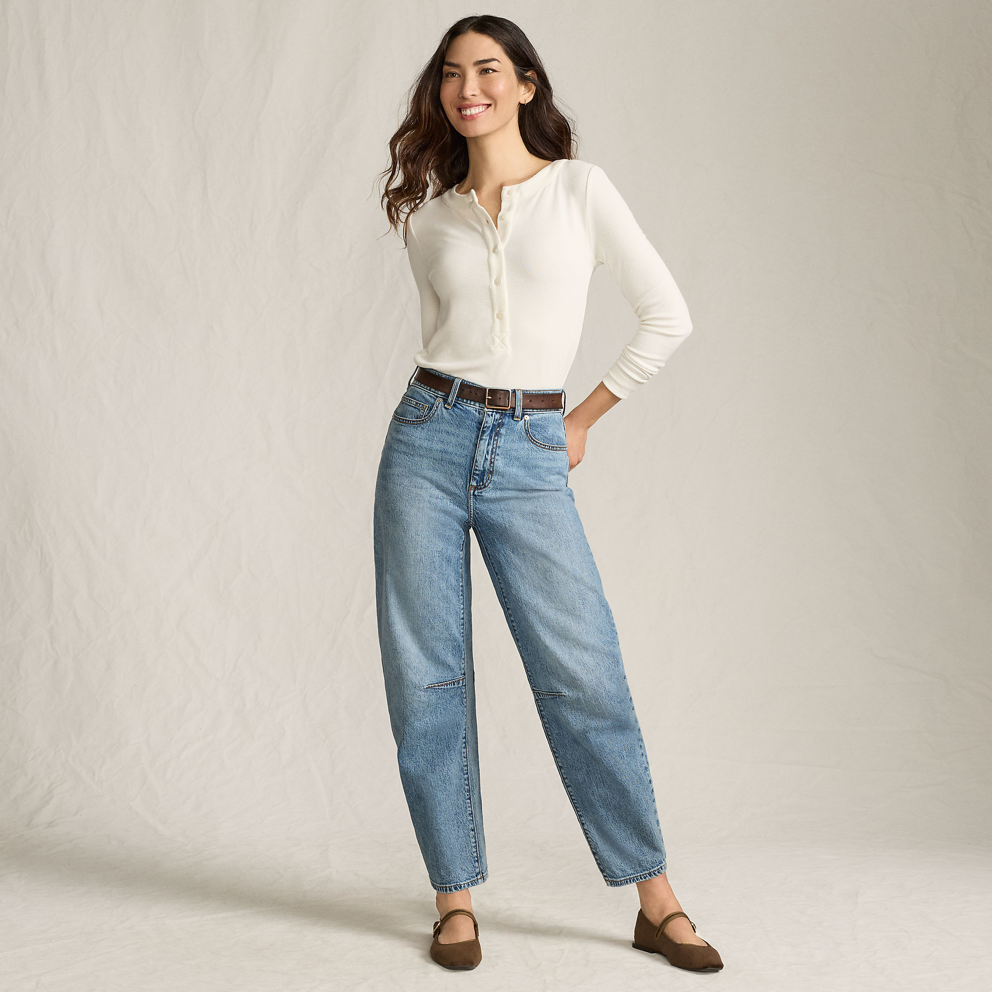 Women's Soft Denim Relaxed Barrel Leg Ankle Jeans | Lands' End (US)
