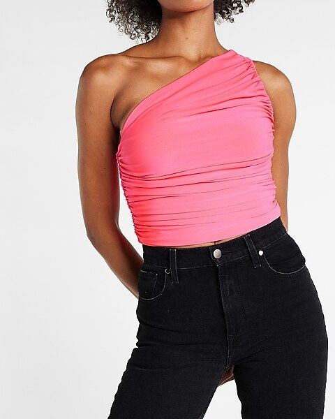 Matte Jersey Ruched One Shoulder Cropped Top | Express