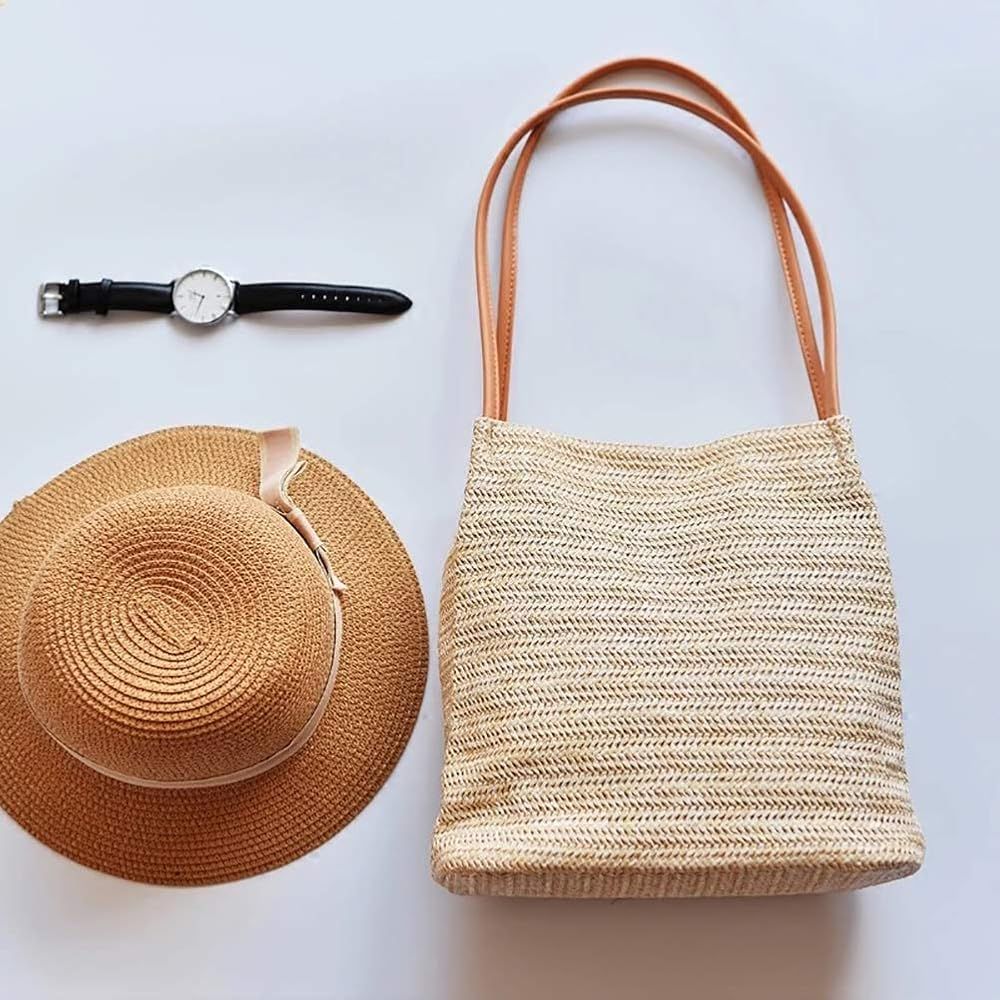 Aphoraeny Straw Beach Bag Buckets Totes Handbag Shoulder Bag Tote Bag Women Summer Handbag | Amazon (US)