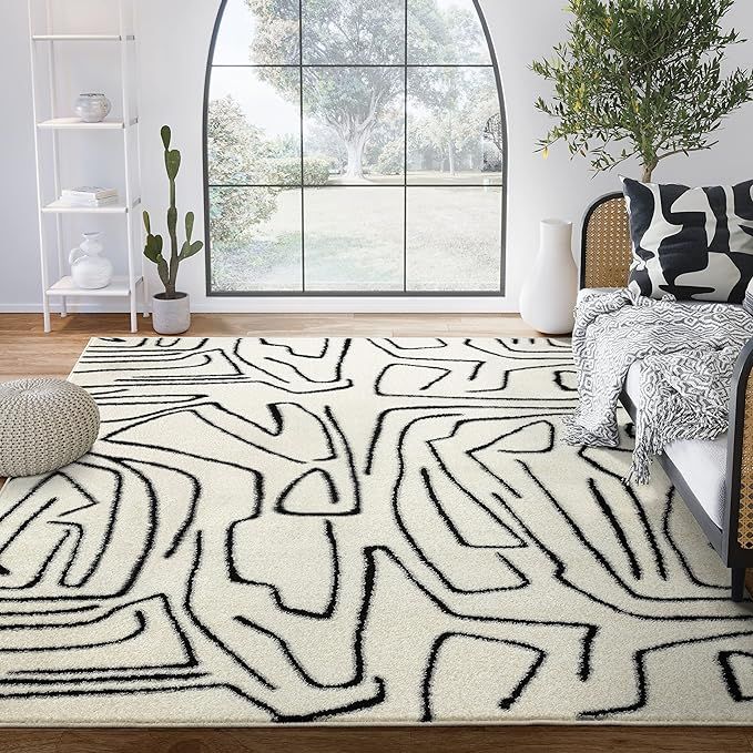 Abani Abstract Beige/Black Area Rug - 5'x8' - Modern Animal/Natural Lines Design - Deco Collectio... | Amazon (US)