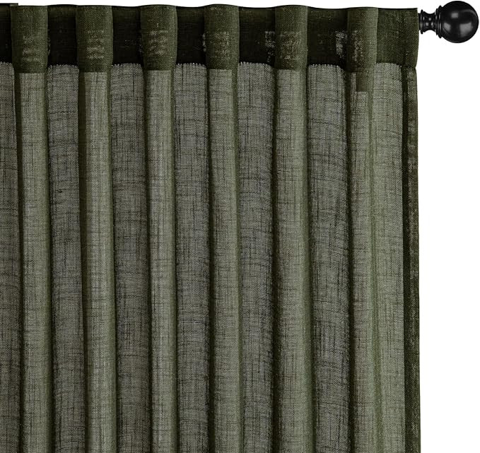 VISIONTEX Olive Green Green Linen Curtains 96 Inches Long for Bedroom Living Room 2 Panel Farmhou... | Amazon (US)