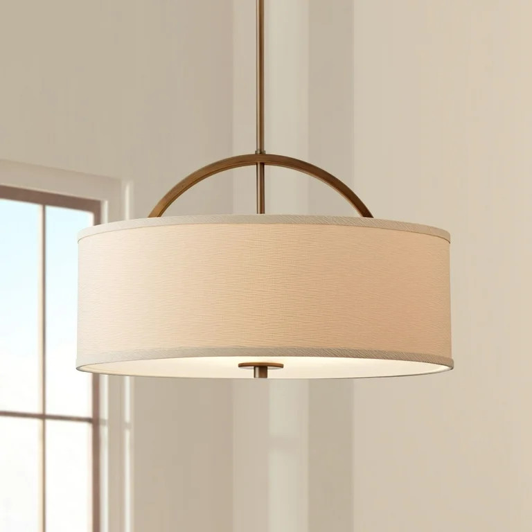 Possini Euro Design Brushed Bronze Drum Pendant Chandelier 20" Wide Modern Sand Stone Linen Shade... | Walmart (US)