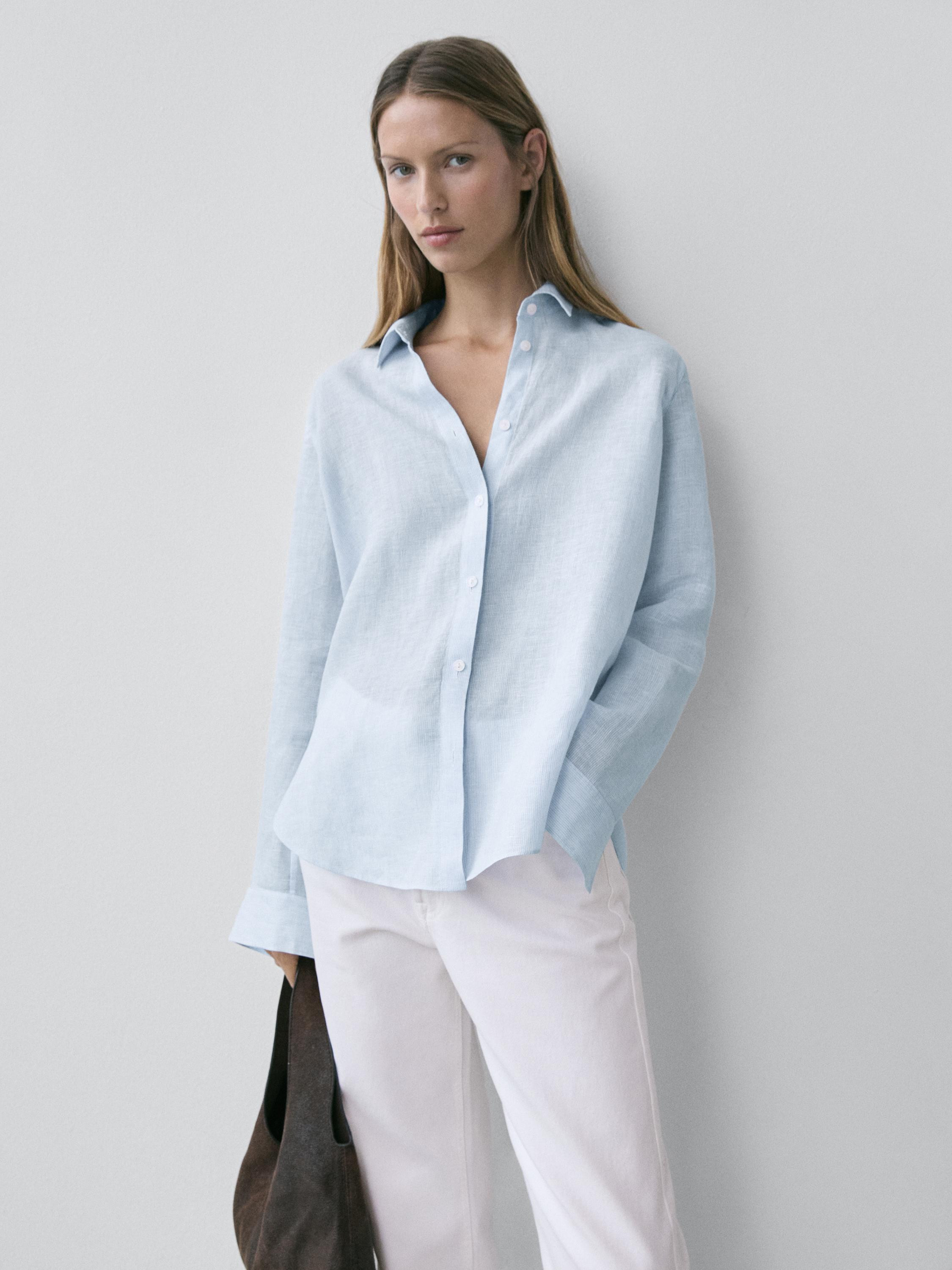 100% linen flowing shirt with a thousand stripes | Massimo Dutti NL