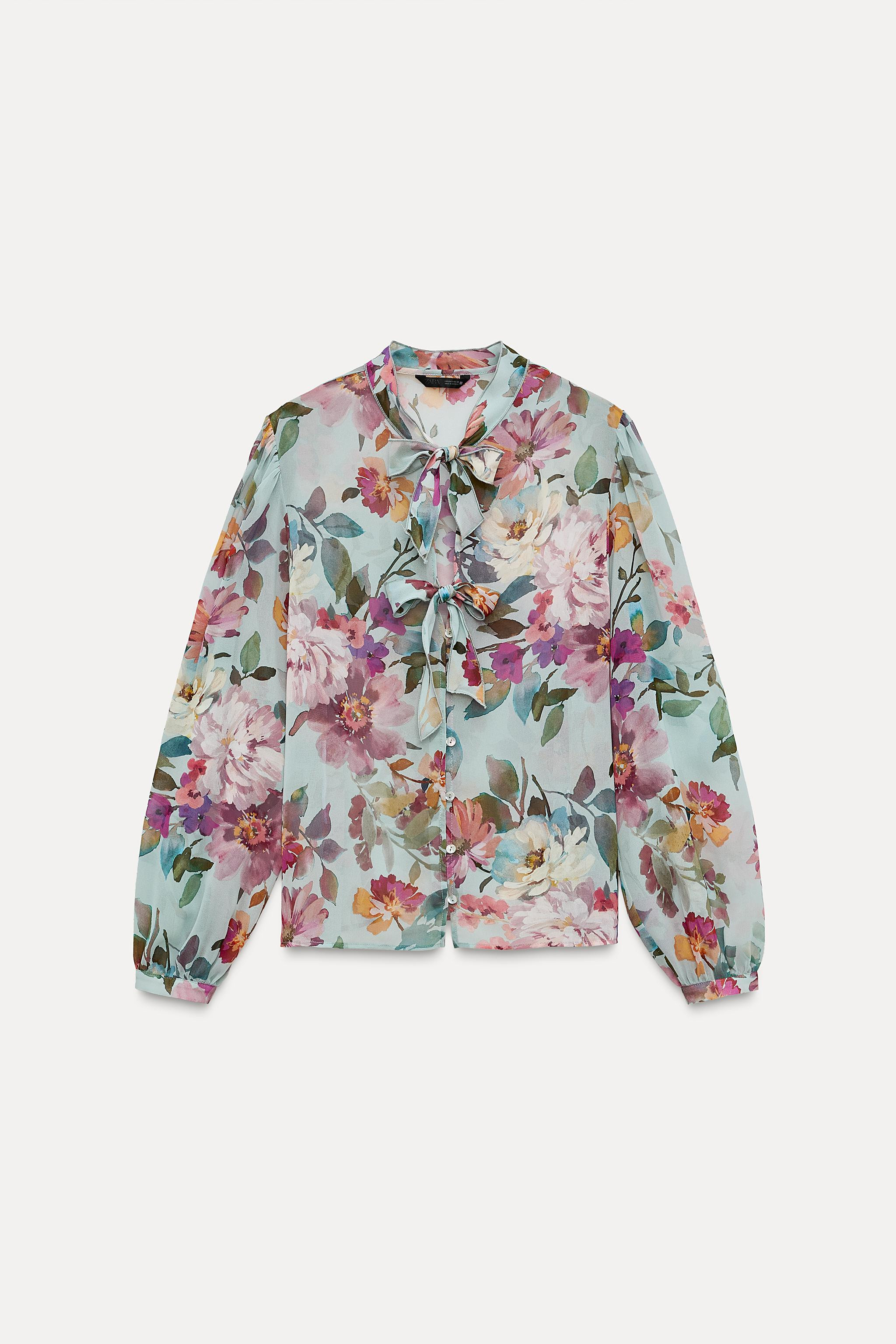 FLORAL PRINT TIE SHIRT | Zara US