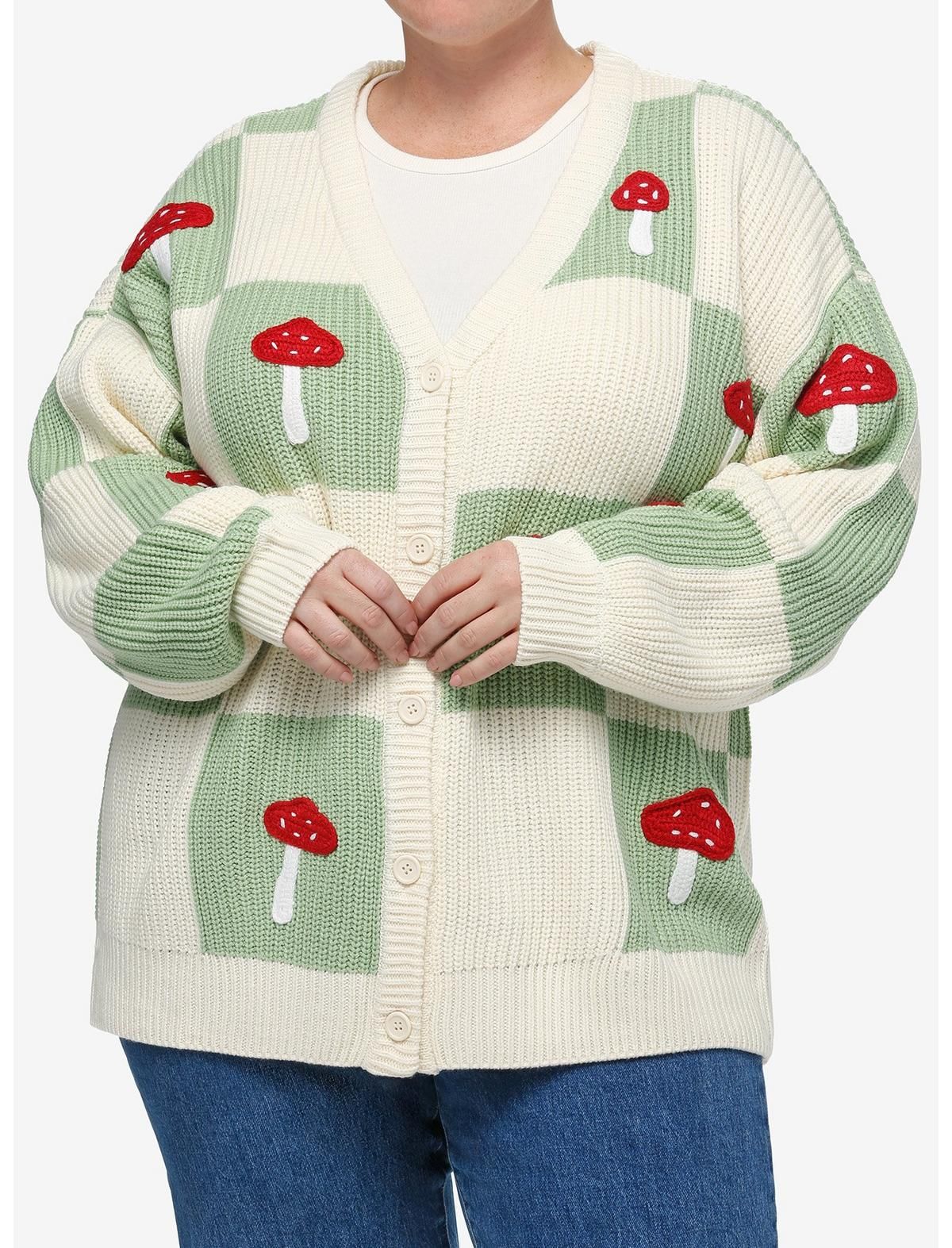 Thorn & Fable Mushroom Checkered Girls Cardigan Plus Size | Hot Topic | Hot Topic