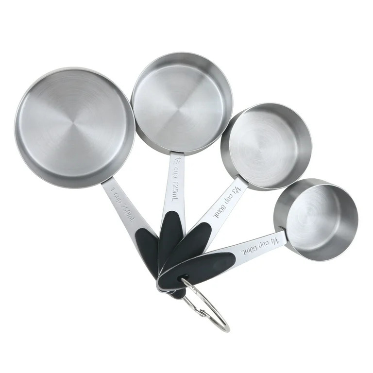 Mainstays 4-Piece Stainless Steel Measuring Cups Easy Grip Handles Silver | Walmart (US)