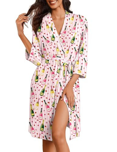 Ekouaer Women Kimono Robe Knee Length Knit Bathrobe Lightweight 3/4 Sleeve Loungewear Soft Sleepwear with Pockets S-XXL | Amazon (US)